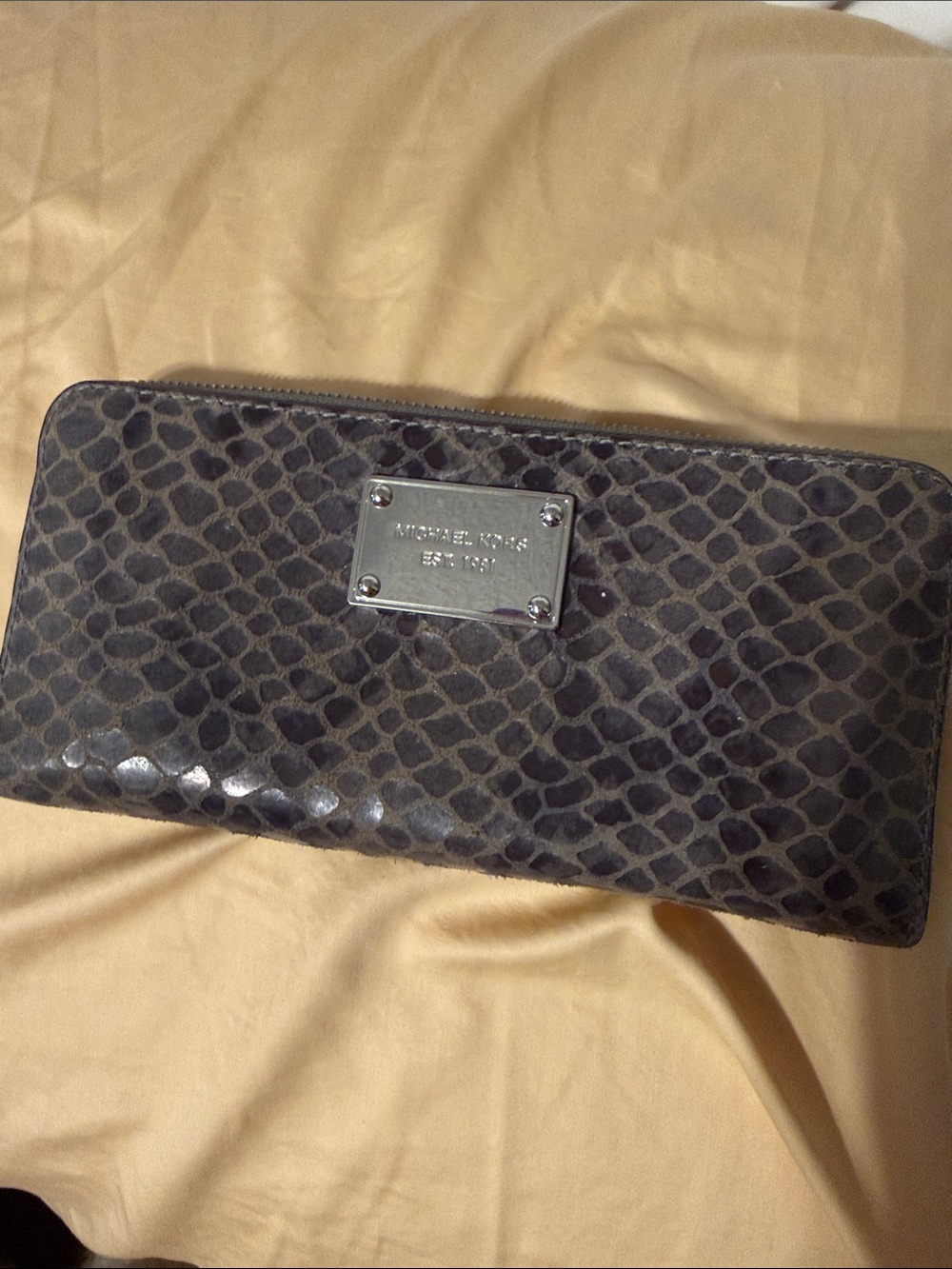 Michael Kors Charcoal Snake-Print Zip Around Wallet - Picture 1 of 3